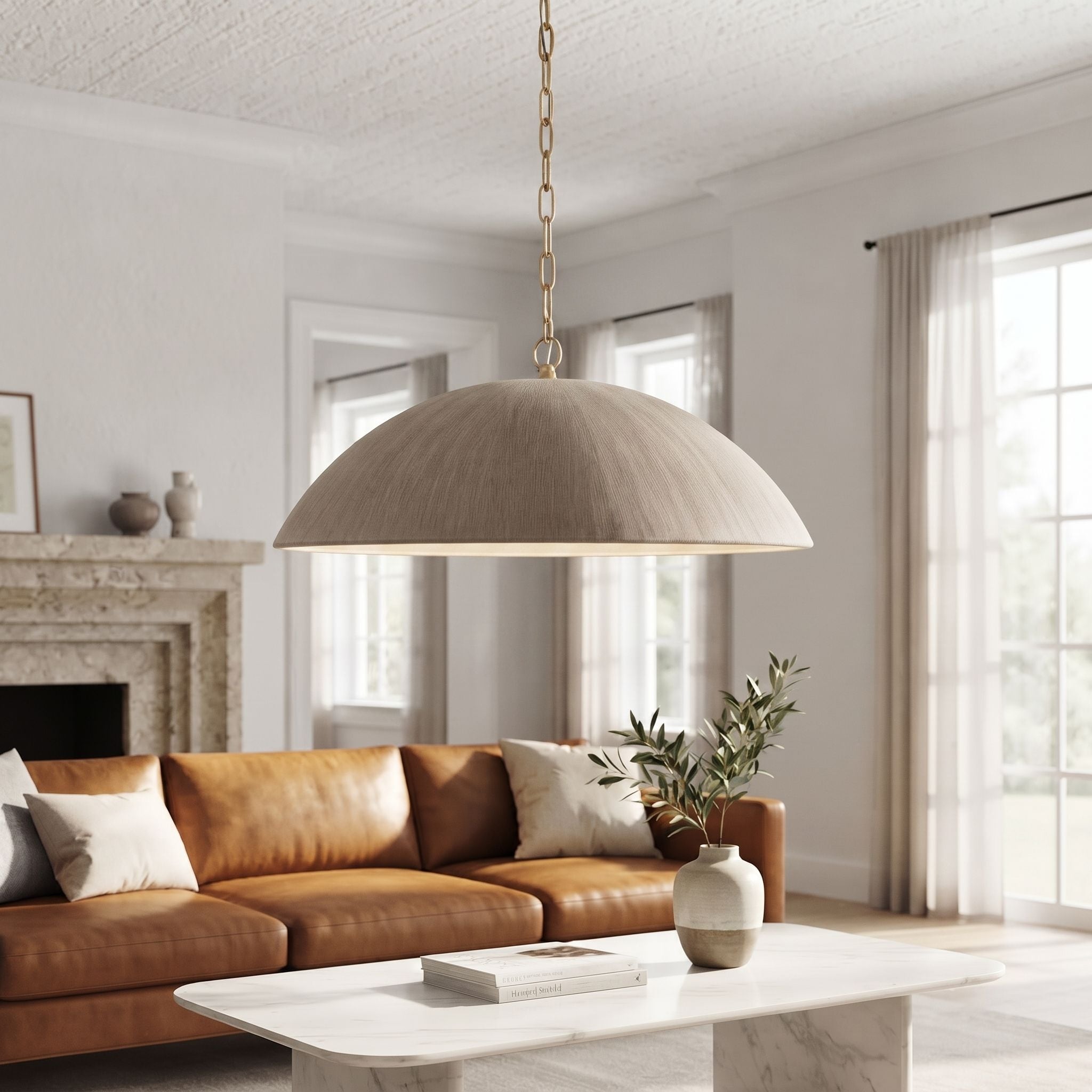 23.6" Vintage Industrial Gold Adjustable Pendant Light with Hand-Crafted Distressed Dome Shade for Dining Room