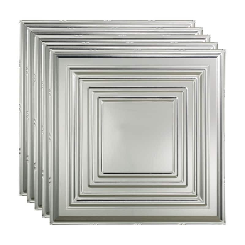 FASÄDE Traditional Style 3 Decorative Vinyl 2ft x 2ft Lay in Ceiling Panel in Brushed Aluminum (5 Pack) - 5 Pack - Brushed Aluminum