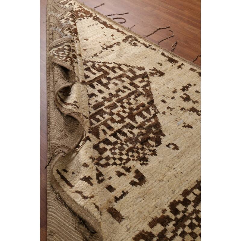 Hand Knotted Oriental 100% Wool Carpet Modern Tribal Beige & Ivories Moroccan Area Rug - 7' 10'' X 5' 9''