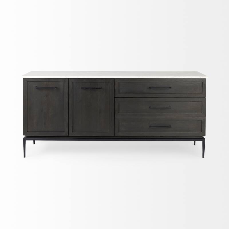 Divina Dark Brown Wood w/ White Marble Top and Black Metal Base Sideboard - 71.0L x 18.5W x 32.0H