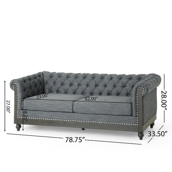 dimension image slide 3 of 4, Castalia Nailhead Trim Chesterfield Sofa by Christopher Knight Home - 78.75" L x 33.50" W x 28.00" H