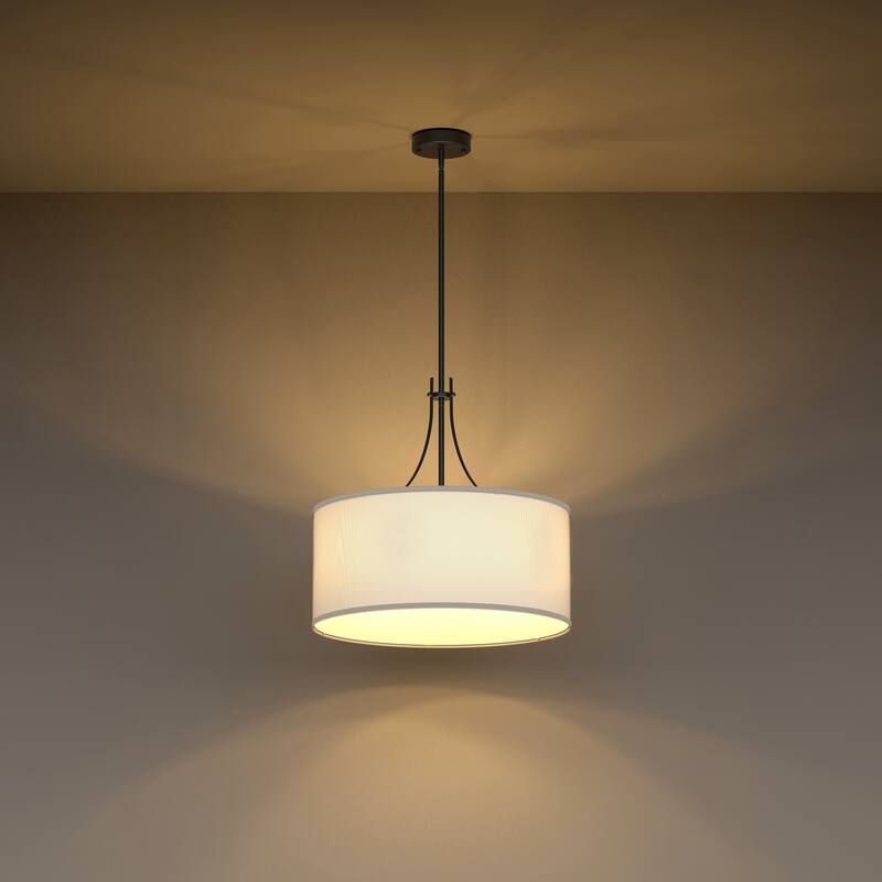 YANSUN 5-Light Chandelier with Fabric Drum Shades, E26 Base, No Bulbs, Black&White