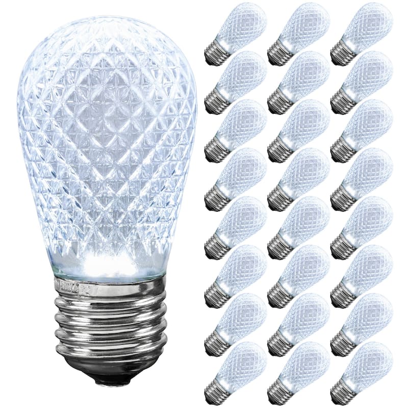 25 Pack LED S14 Faceted Outdoor Patio Edison Replacement Bulbs, E26 Base - White