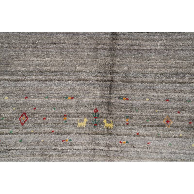 Hand Knotted Oriental Viscose Silk Carpet Tribal Animal Pictorial Greys & Charcoal Gabbeh Area Rug - 11' 8'' X 4' 10''