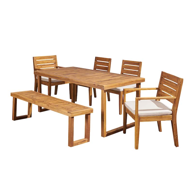 Nestor Outdoor 6-Seater Rectangle Acacia Wood Dining Set with Bench by Christopher Knight Home