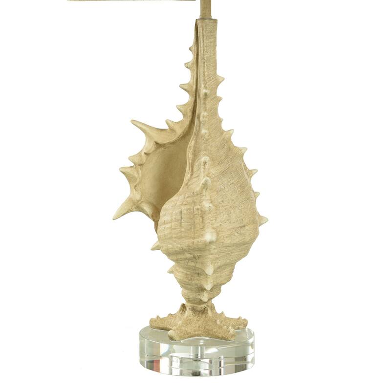 Porthaven Tan - Coastal Table Lamp - Conch Body - Sand Yellow, Clear Finish - Light Beige Shade