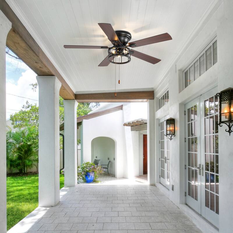 52-inch Flush Mount Matte Black Industrial Ceiling Fan with Pull Chain(5-blade)