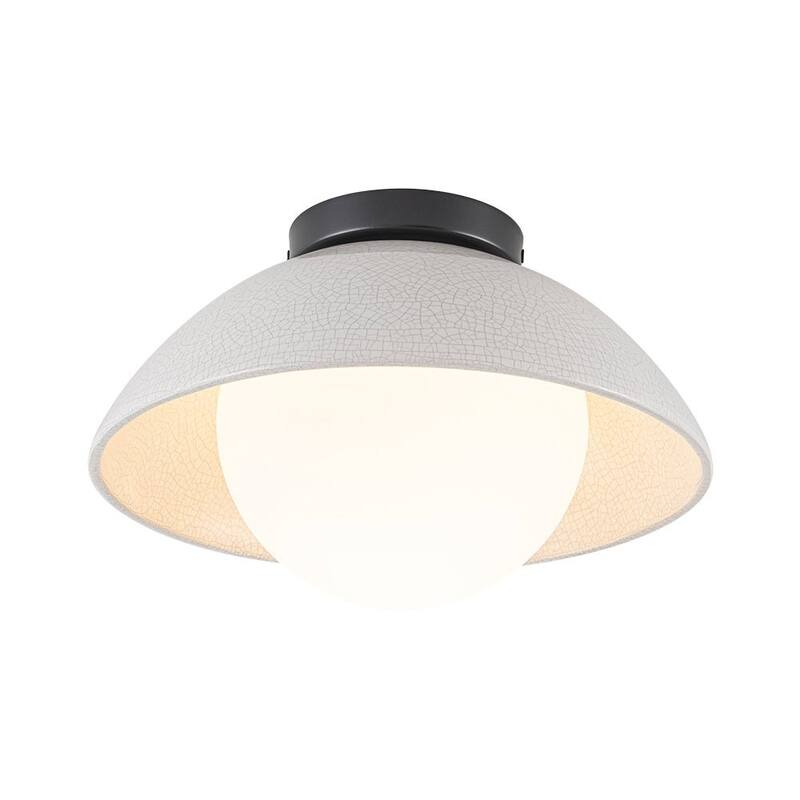 Modern 1-Light Dome Ceramic Semi Flush Mount With Glass Shade - N/A