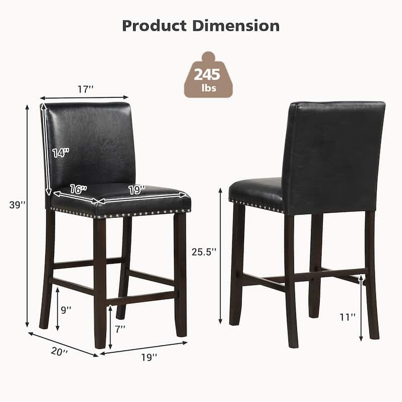 Gymax Set of 4 Bar Stools PVC Leather Counter Height Chairs for