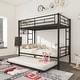 preview thumbnail 1 of 7, Metal Bunk Bed Twin Over Twin Size with Trundle, Metal Twin Size Bunk Beds Frame with Guardrails & Ladders, Twin Triple Bunk Bed Black - Twin