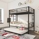 preview thumbnail 2 of 13, Twin over Twin Metal Bunk Bed Frame with Trundle and Ladder