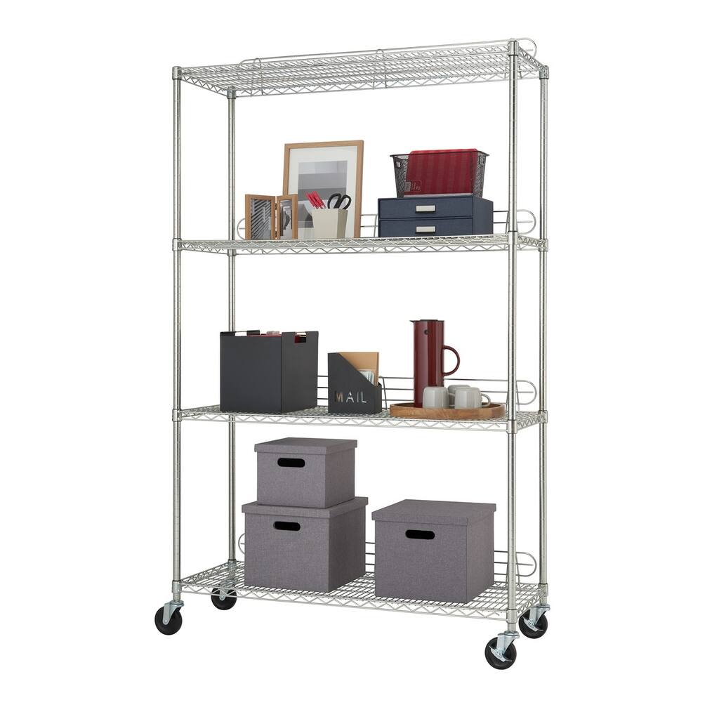 TRINITY EcoStorage® 4-Tier 48x18x72 Commercial Wire Shelving w/ Backstands & Wheels, NSF, Chrome