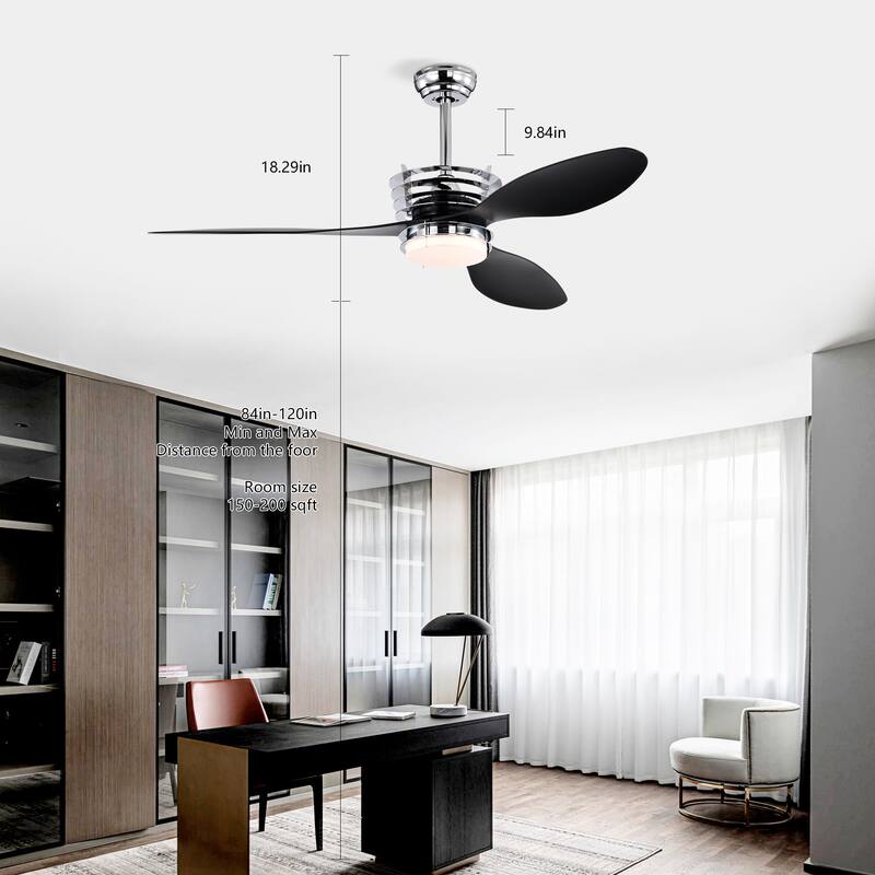52'' 3 ABS Blades Ceiling Fan with Lights and DC Remote,DC Motor Ceiling Fan with 2 Down Rods,Indoor Ceiling Fan with Light