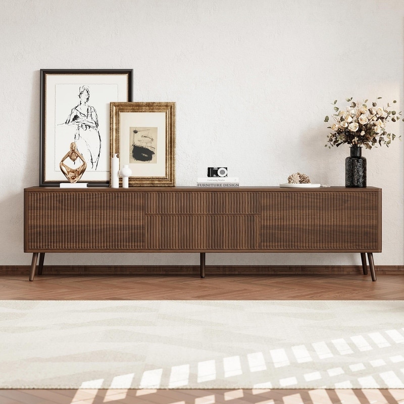70" Fluted TV Stand with Storage Drawers & Cabinets for TVs up to 80"