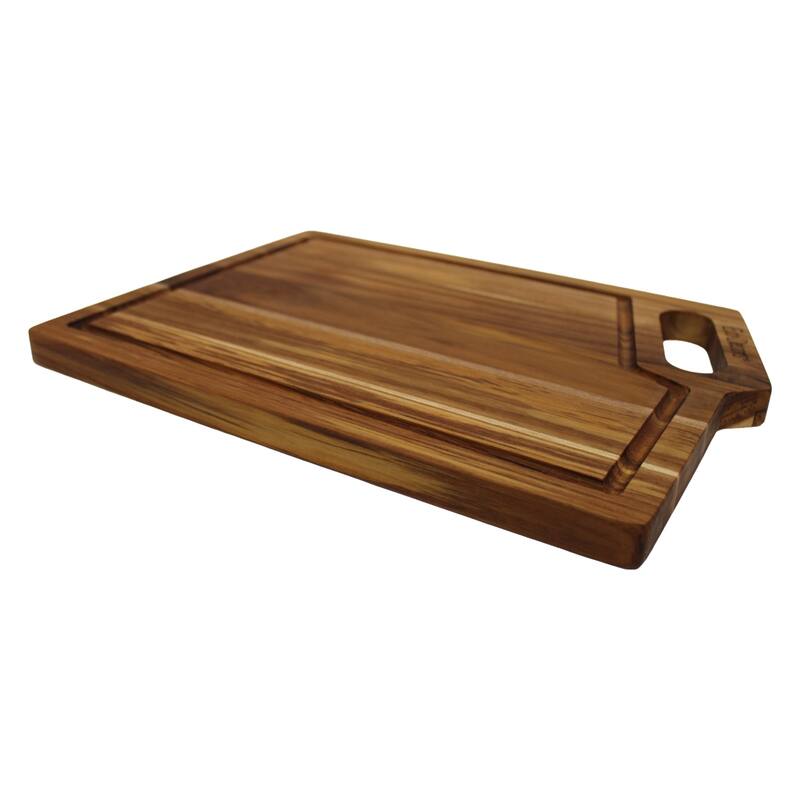 EcoDecors Teak Cutting Board 14" x 10", Reversible Teak Wood Edge Grain Carving Board with Juice Groove, FSC Certified
