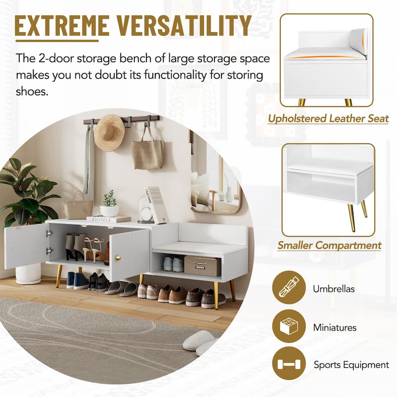 Upholstered Storage Bench with Hidden Storage,Metal Handles and Legs