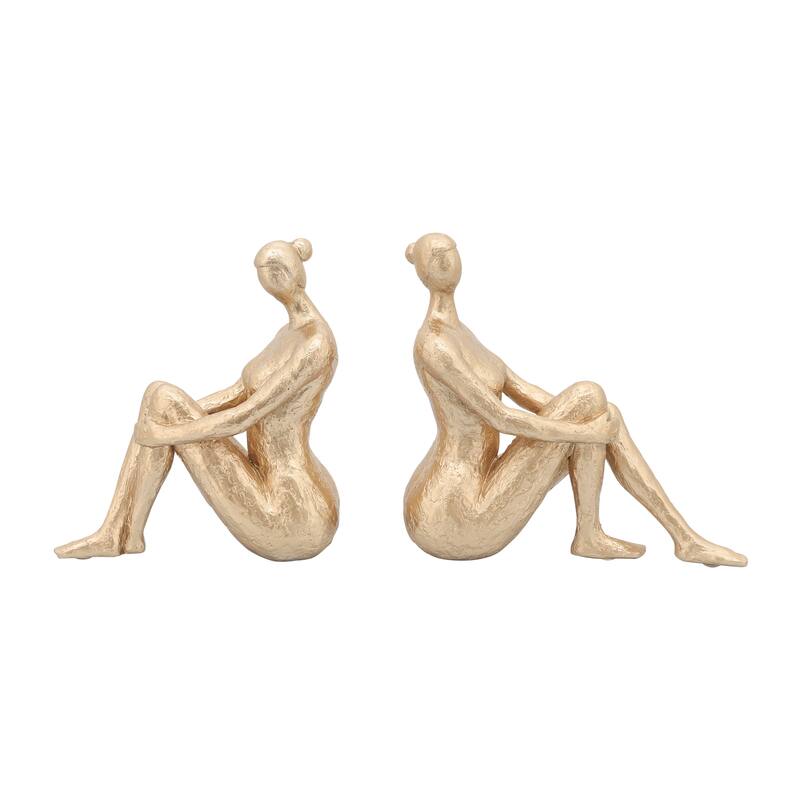 Modern Graceful Seated Lady Figurine Bookends - Set of 2, 8", Gold - 8.0"