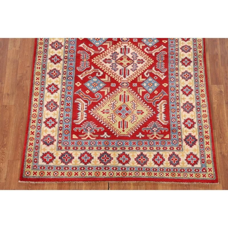 Red Kazak Oriental Area Rug Hand-Knotted Bedroom Wool Carpet - 4'3"x 6'0"