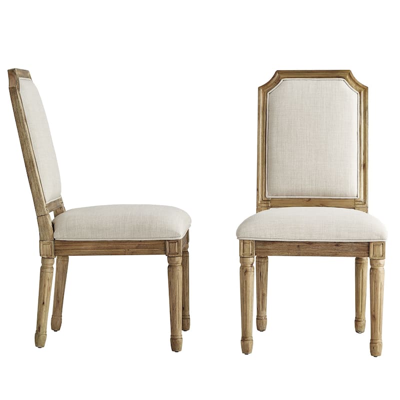 Deana Arched Linen and Wood Dining Chairs (Set of 2) by iNSPIRE Q Artisan - Natural Finish - Beige Linen