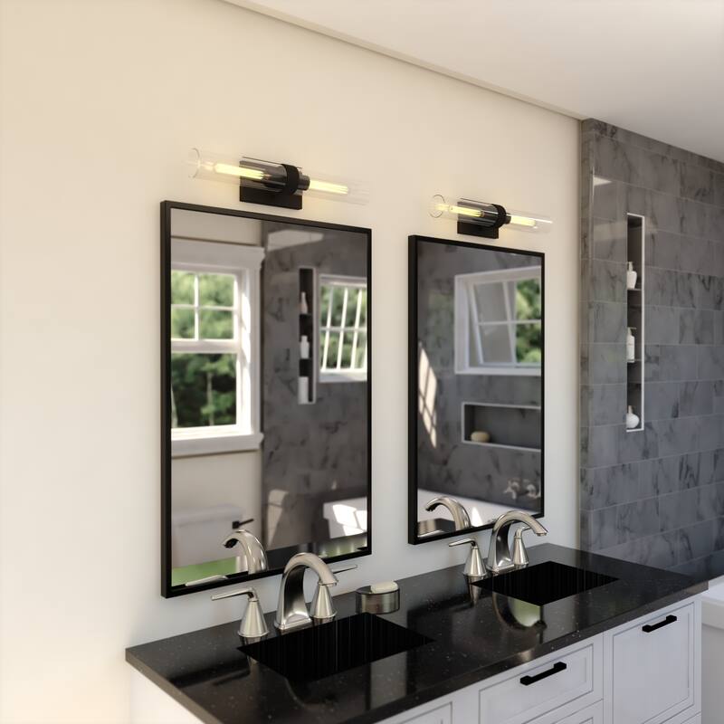 VAXCEL Bari Wall Sconce, Clear Glass Shade, Dimmable Bathroom Vanity Light Fixture, Vertical or Horizontal Mount