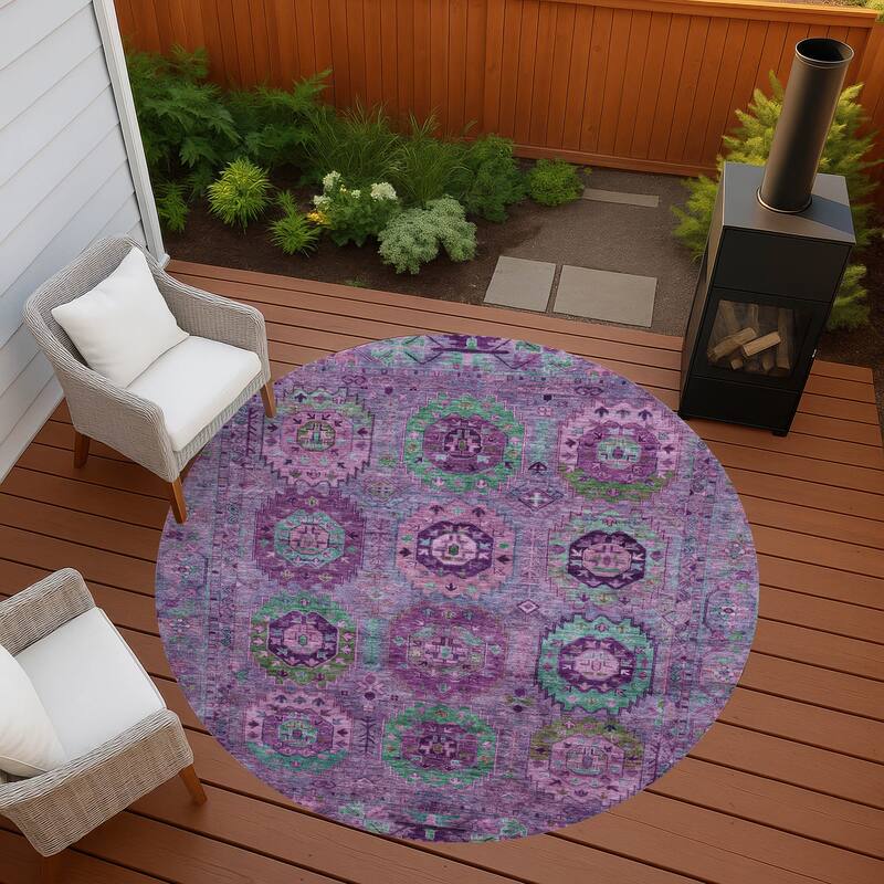 Machine Washable Indoor/ Outdoor Boho Vintage Chantille Rug - Purple - 8' x 8'