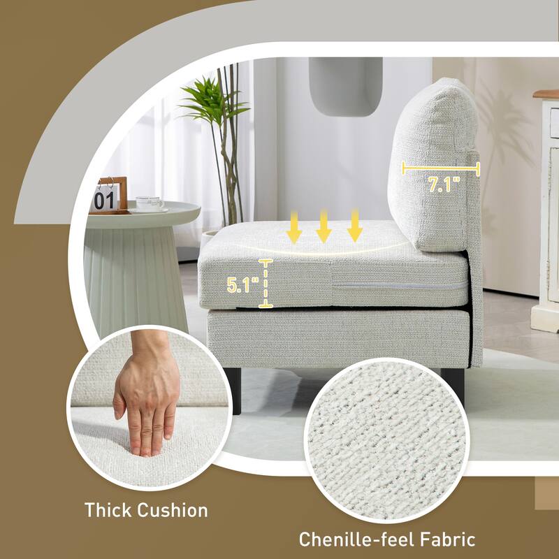 Modular Sofa Middle Module with Chenille Fabric and Thick Cushions for Custom Sofa Configurations - 30.3" W x 30.7" D x 34.6" H
