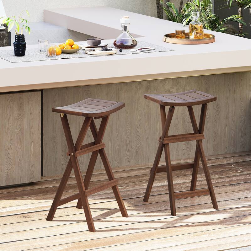 Gymax Bar Stools Set of 4 30'' Folding Bar Height Stools w/ Saddle