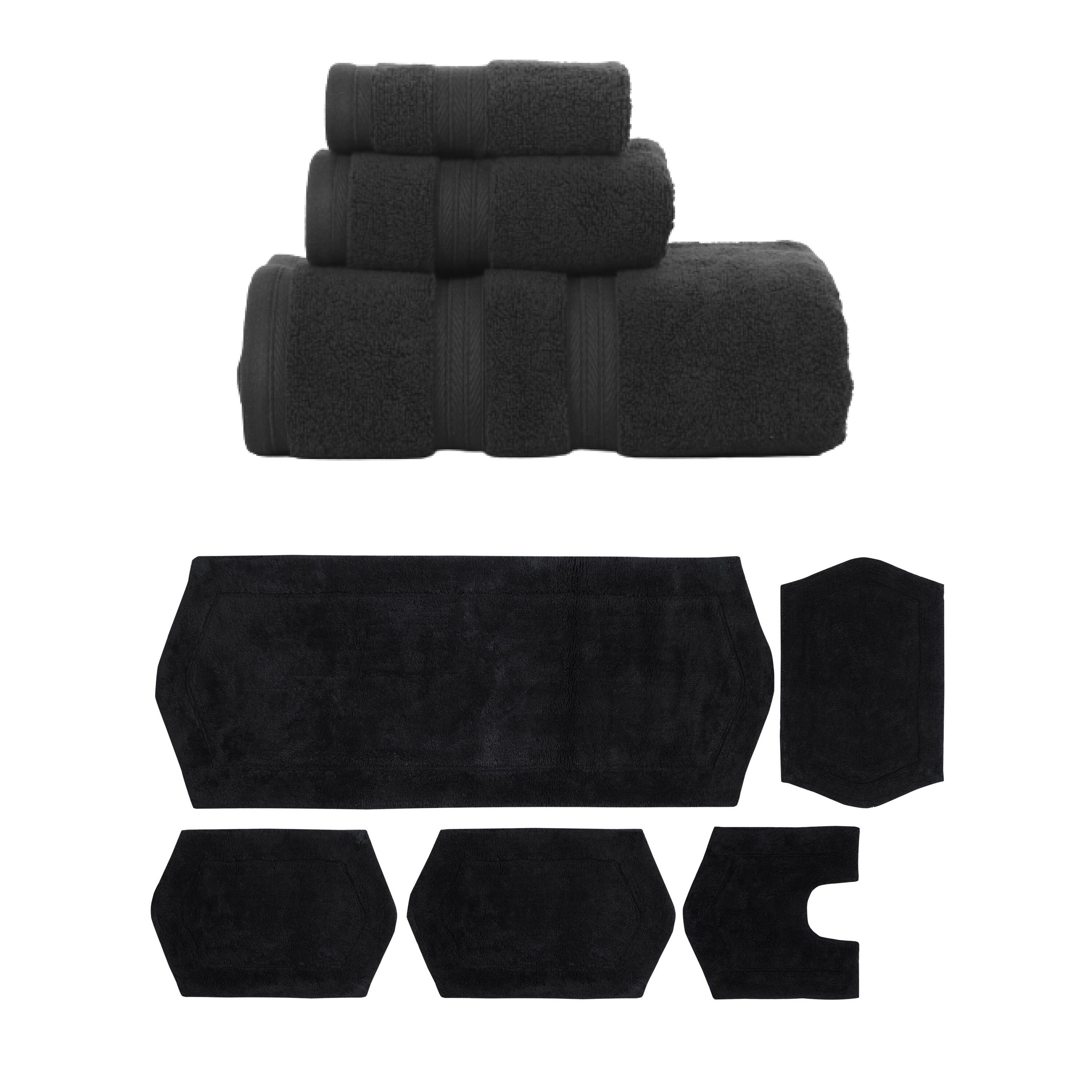Home Weavers Waterford Collection 100% Soft Cotton Super Absorbent 3 Pc Towel Set & 5 Pc Bath Rug Combo, Non Slip (Set of 8)
