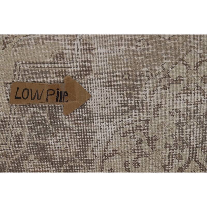 Tabriz Persian Vintage Area Rug Handmade Beige Wool Carpet - 9'4" x 12'10"