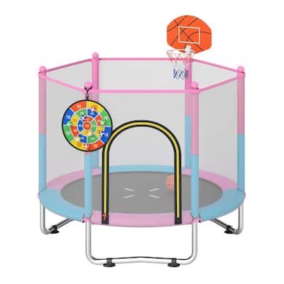 60 inch Kids Trampoline Toddler Recreational Trampoline with Basketball Hoop-Macaron - Multi