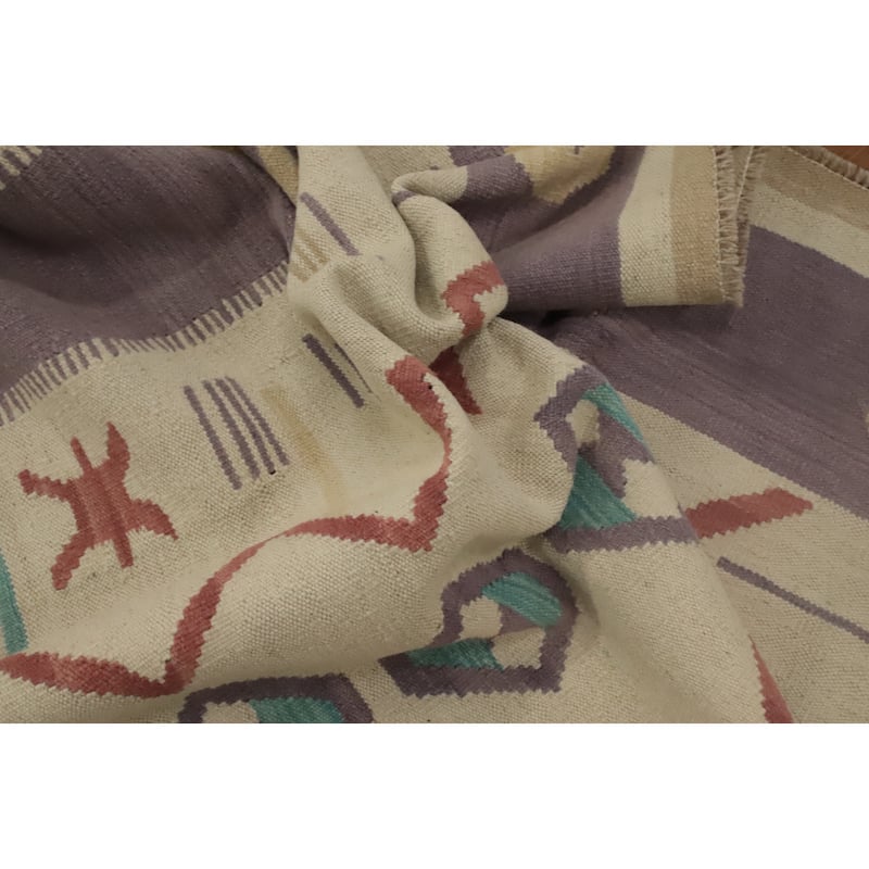 Hand Woven Oriental 100% Wool Carpet Southwestern Tribal Beige & Ivories Kilim Area Rug - 7' 10'' X 4' 10''