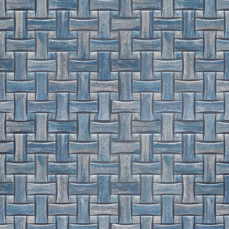 Merola Tile Cassis Dog Bone Basketweave Blue w/ Blue Dot 10" x 10" Porcelain Floor and Wall Tile