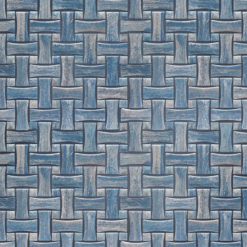 Merola Tile Cassis Dog Bone Basketweave Blue w/ Blue Dot 10" x 10" Porcelain Mosaic Floor and Wall Tile