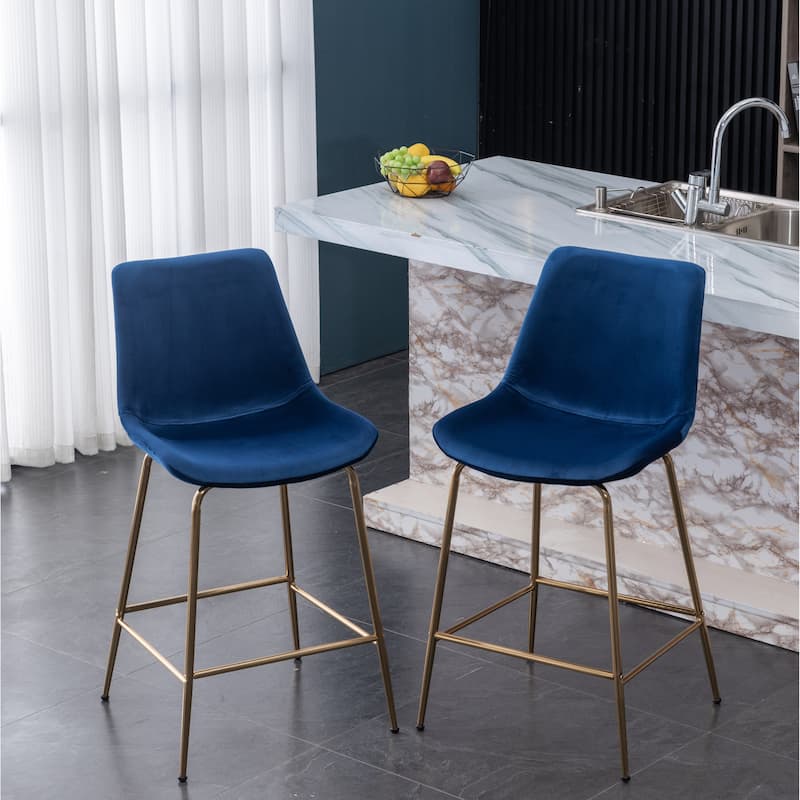 Roundhill Furniture Aufurr Modern Velvet 26.50 Counter Height Stool (Set of 2) - Blue