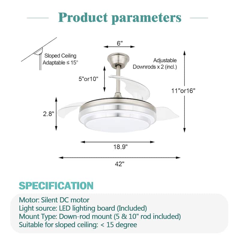 Cusp Barn 42-In Retractable Ceiling Fan with Light and Remote Control Modern 3-Blade Lighting Fixture