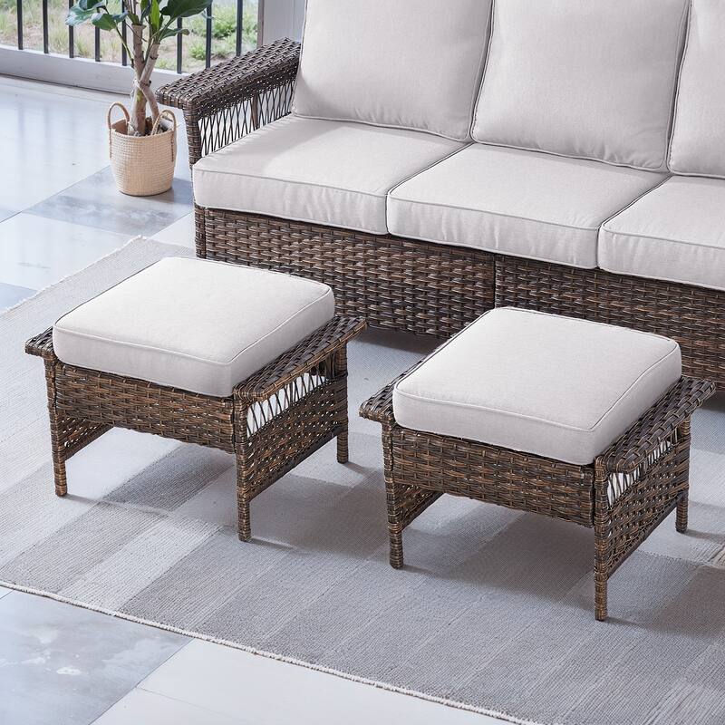 Gymojoy Patio Swivel Rocking Lounge Chair with Ottoman - Brown