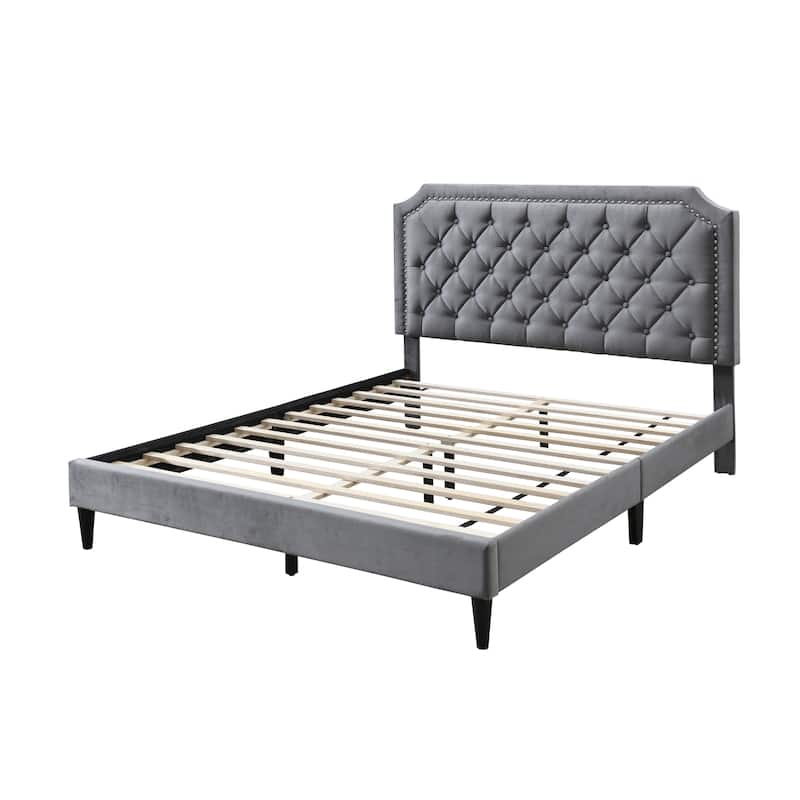 Ava Clipped-Edge Nailhead-Trim Button Tufted Upholstered Platform Bed