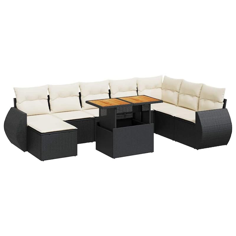 vidaXL Patio Sofa Set with Cushions Footstool and Table 9 Piece Poly Rattan - 21.7 x 39.4 x 28.7