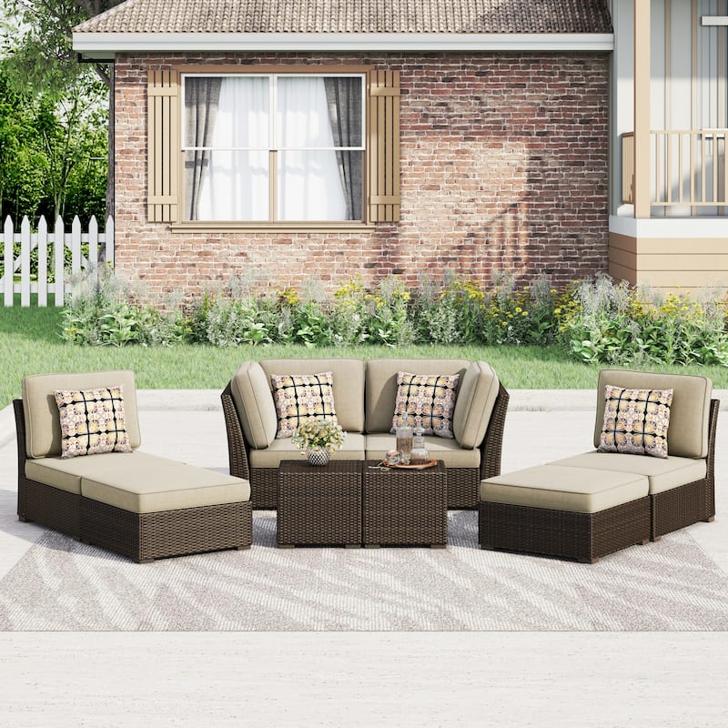 Corvus Oreanne 8-piece Brown Wicker Sectional Patio Furniture Set - Brown - Beige