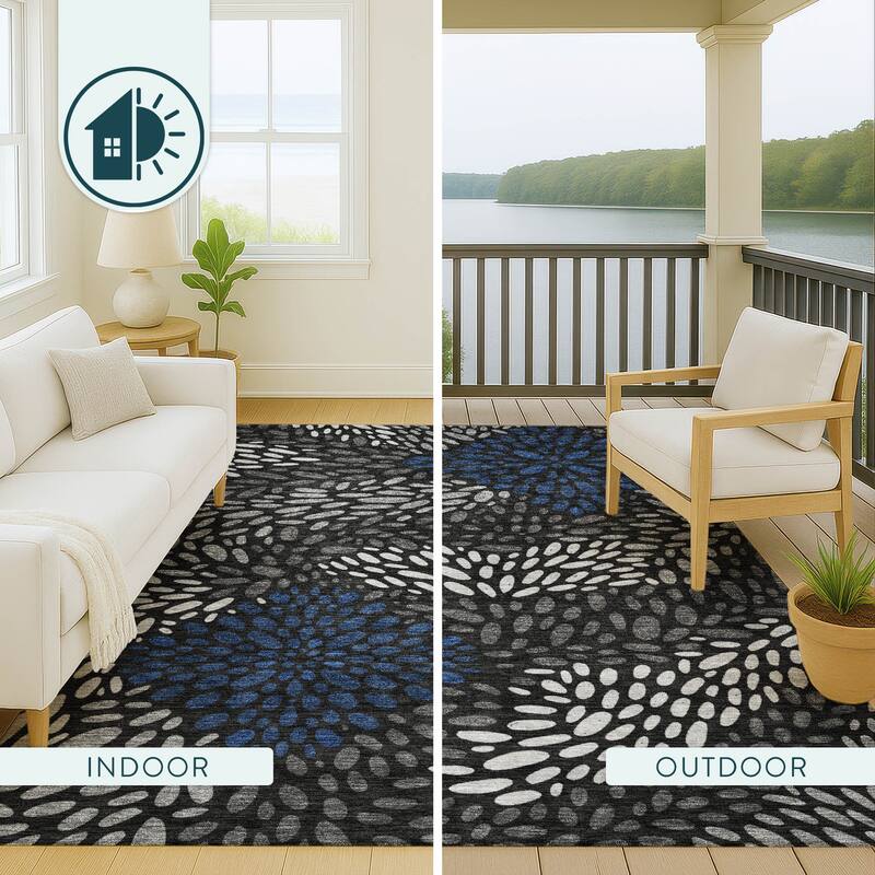 Machine Washable Indoor/ Outdoor Modern Genoa Chantille Rug