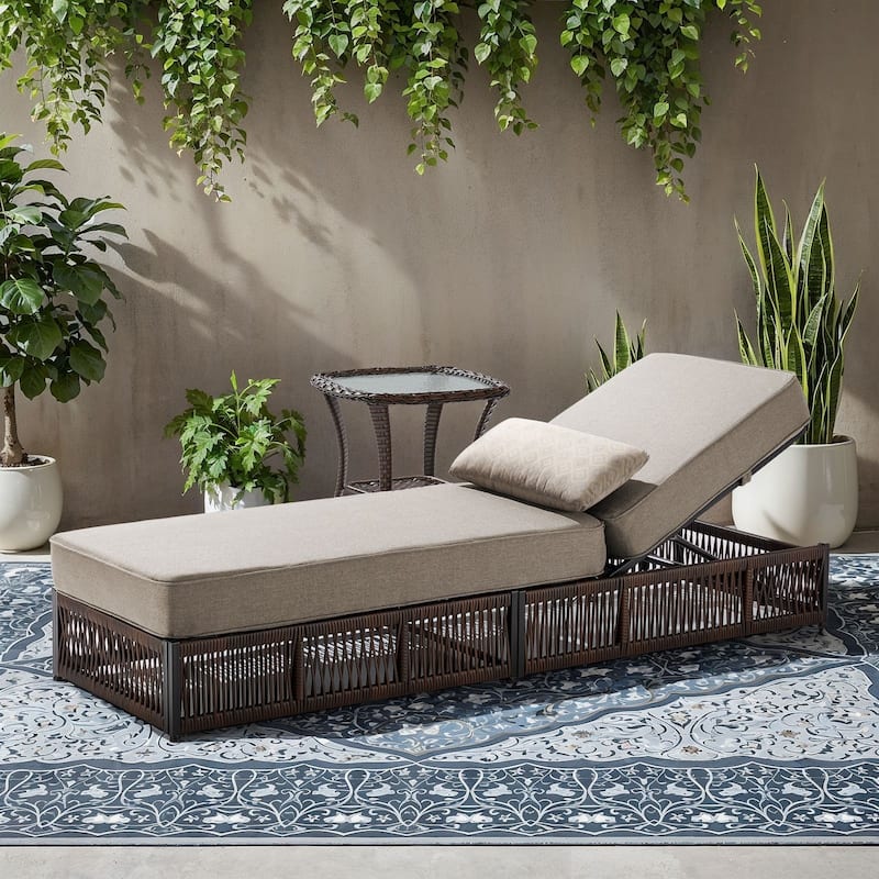 Gymojoy Outdoor Patio Chaise Lounge Chair, Luxury Recliner with 6-Position Backrest & 5-Inch Thick Cushions and Side Table - Beige