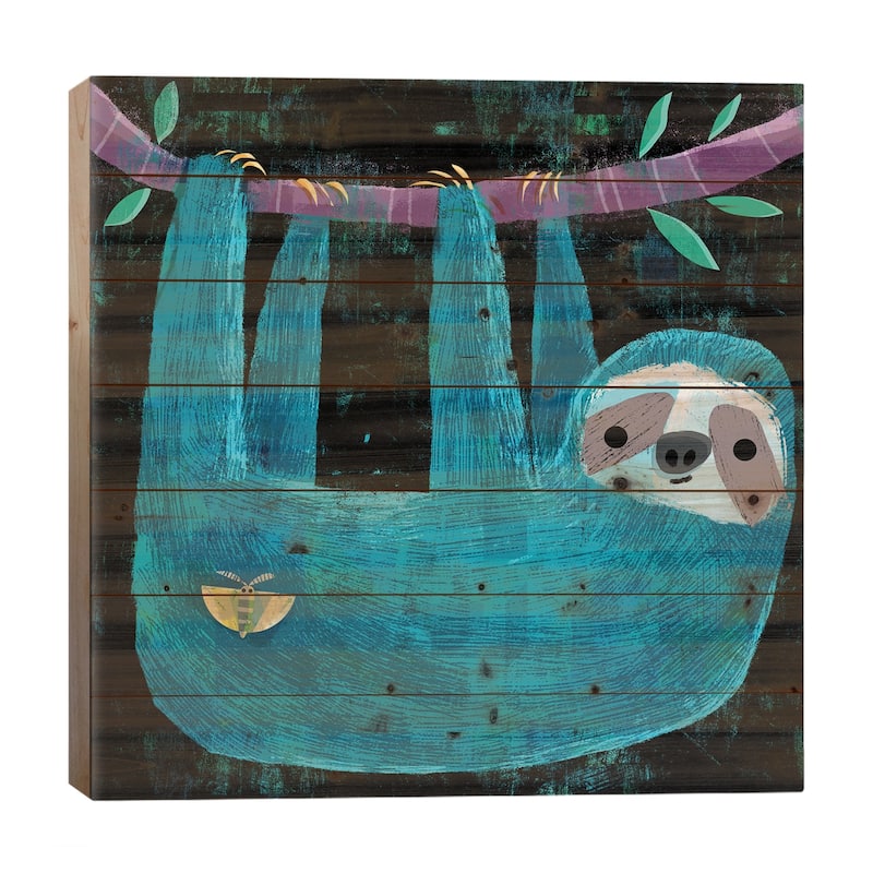 Sloth And The Moth Print On Wood by Gareth Lucas - Multi-Color - 26x26x1.5