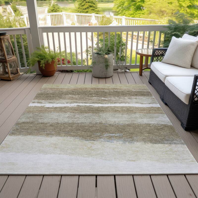Machine Washable Indoor/Outdoor Watercolor Ombre Chantille Rug - Khaki - 9' x 12'
