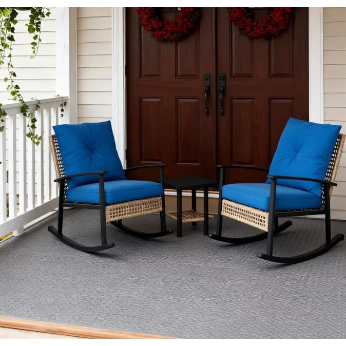 GDFStudio Outdoor 2 Rocking Chairs & Side Table Furniture Set