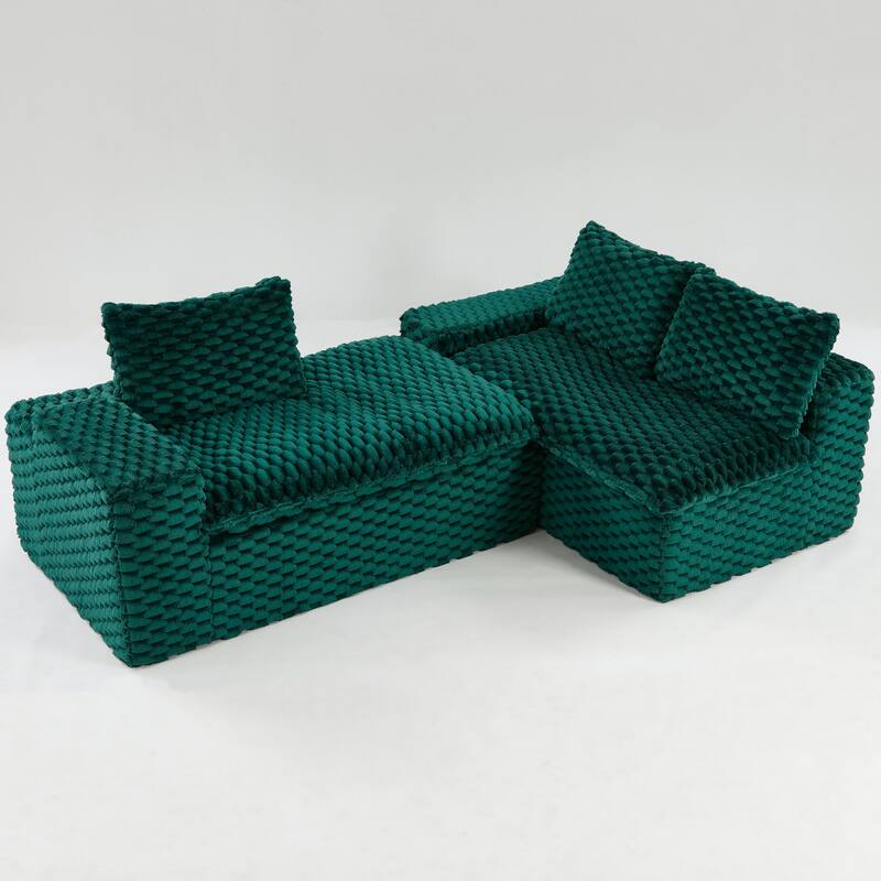 L-Shaped Sleeper Sectional Sofa Convertible Straight Sofa, Loveseat and Chaise Lounge Set for Living Room