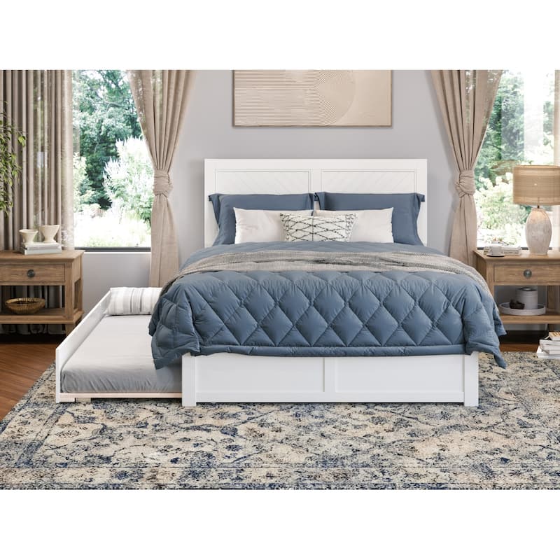 AFI Canyon Full Platform Bed with Footboard & Full Trundle in White