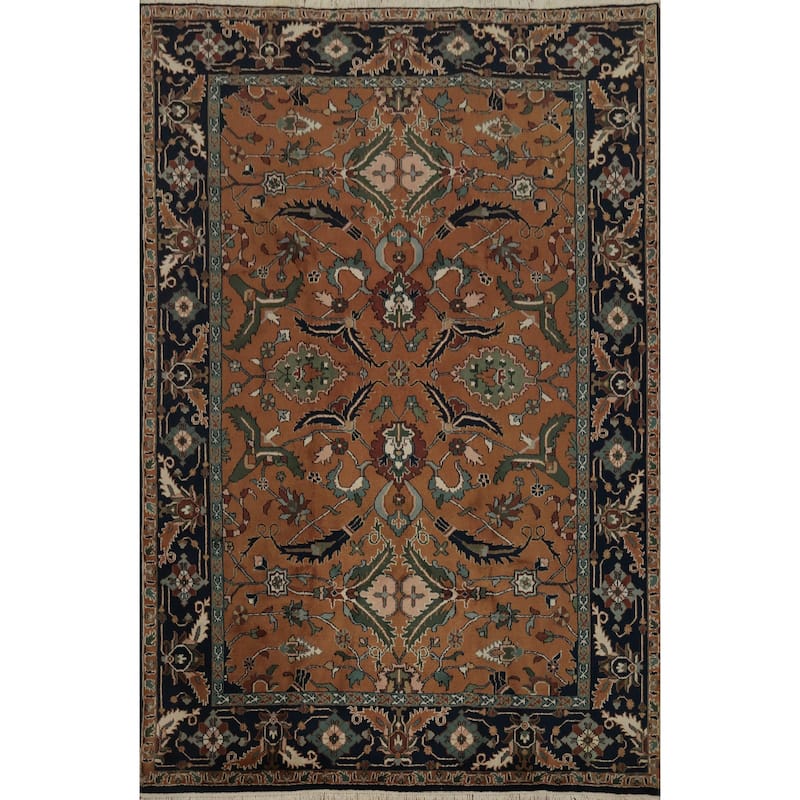 Hand Knotted Oriental 100% Wool Carpet Transitional All-Over Oranges & Rust Oushak Area Rug - 9' 10'' X 7' 11''