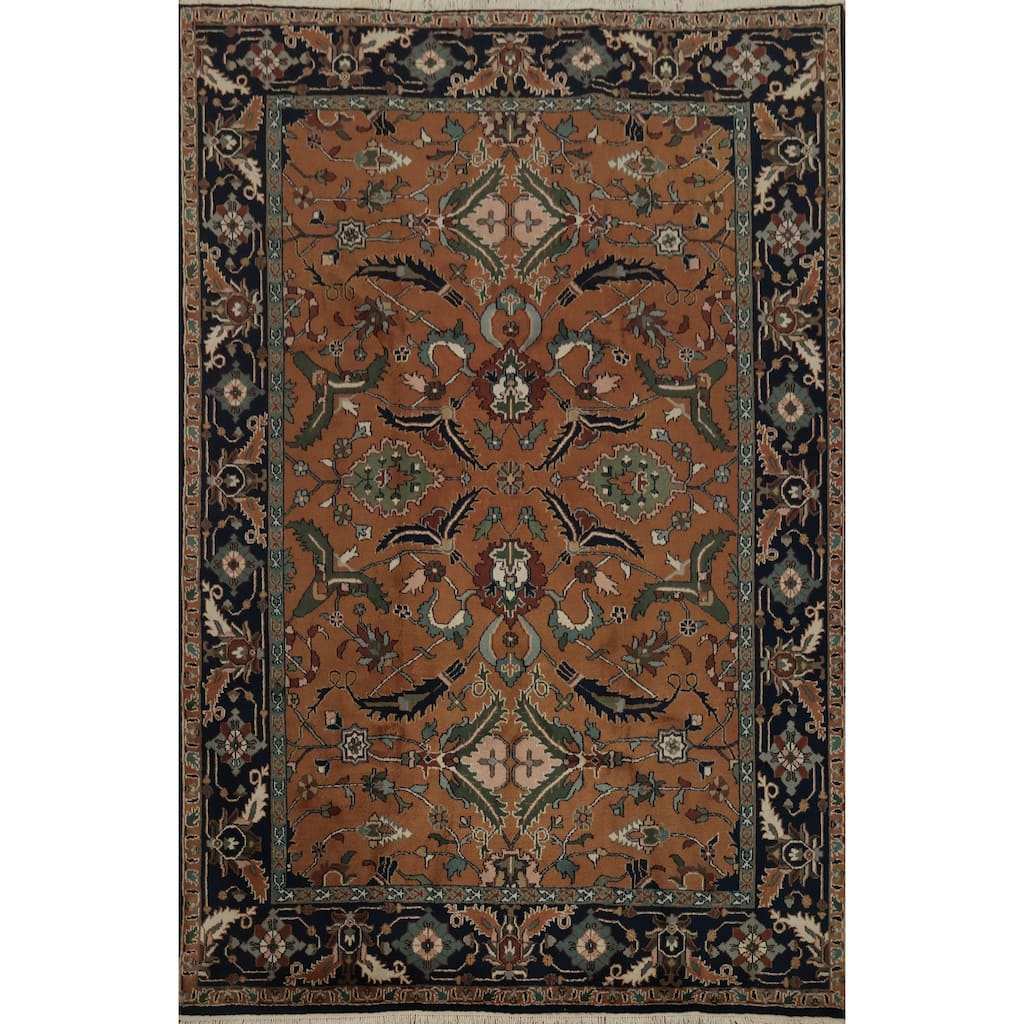 Hand Knotted Oriental 100% Wool Carpet Transitional All-Over Oranges & Rust Oushak Area Rug - 9' 10'' X 7' 11''