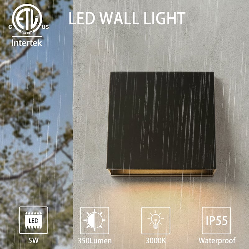 1-Light 5" H Industrial Black Triangular Aluminium Integrated LED Hardwired Outdoor Wall Light - 5 in. W x 5 in. H x 3.94 in. D