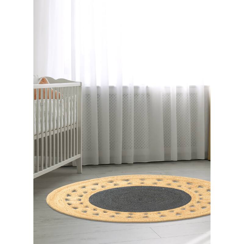 ECARPETGALLERY Braided Weave Palas Denizli Black Jute Rug - 3'10 x 3'10